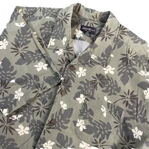 Eddie Bauer Camp Shirt 100% Cotton Green Mens Size XXL Floral /Palm Short Sleeve